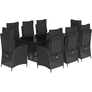 Comparateur de prix : vidaXL Ensemble à manger de jardin 9pcs coussins noir résine tressée
