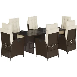 vidaXL Ensemble à manger de jardin et coussins 7 pcs marron rotin pas cher