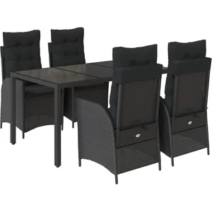 vidaXL Ensemble à manger de jardin coussins 5pcs Noir Résine tressée pas cher