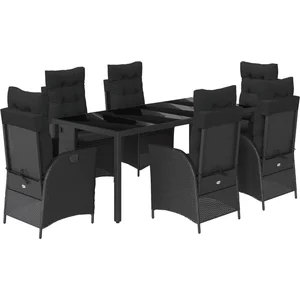 vidaXL Ensemble à manger de jardin coussins 7pcs Noir Résine tressée pas cher