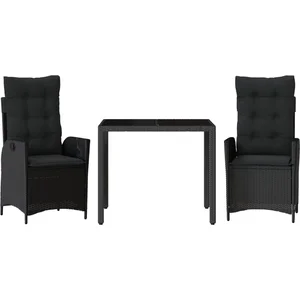 vidaXL Ensemble à manger de jardin avec coussins 3 pcs Noir pas cher