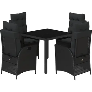 vidaXL Ensemble à manger de jardin coussins 5pcs Noir Résine tressée pas cher