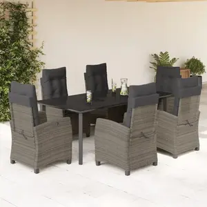 vidaXL Ensemble à manger de jardin et coussins 7 pcs gris rotin pas cher