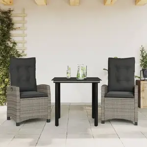 vidaXL Ensemble à manger de jardin 3 pcs coussins gris résine tressée pas cher