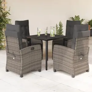 vidaXL Ensemble à manger de jardin 5 pcs coussins gris résine tressée pas cher