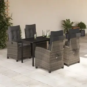 vidaXL Ensemble à manger de jardin 5 pcs coussins gris résine tressée pas cher