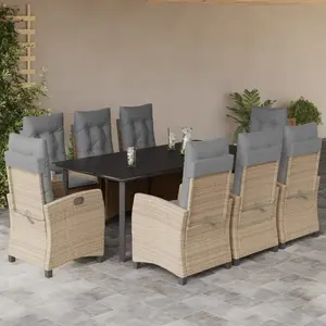 vidaXL Ensemble à manger de jardin et coussins 9 pcs mélange beige pas cher