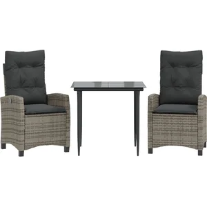 vidaXL Ensemble à manger de jardin 3 pcs coussins gris résine tressée pas cher