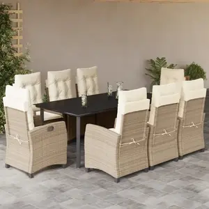 vidaXL Ensemble à manger de jardin et coussins 9 pcs beige Poly rotin pas cher