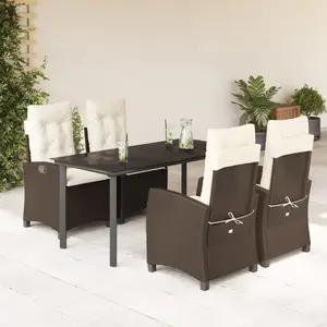 vidaXL Ensemble à manger de jardin 5 pcs et coussins marron poly rotin pas cher