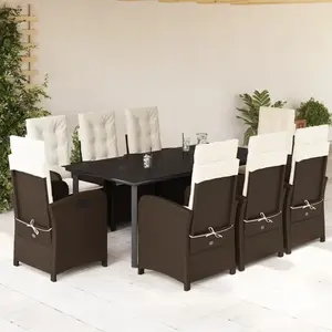 vidaXL Ensemble à manger de jardin et coussins 9 pcs marron poly rotin pas cher
