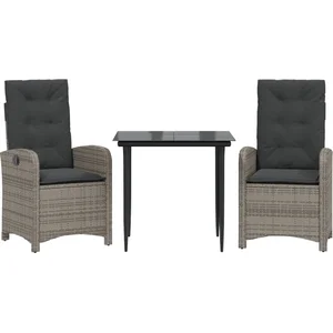 vidaXL Ensemble à manger de jardin 3 pcs coussins gris résine tressée pas cher
