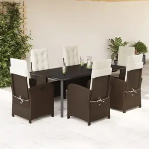 vidaXL Ensemble à manger de jardin et coussins 7 pcs marron rotin pas cher