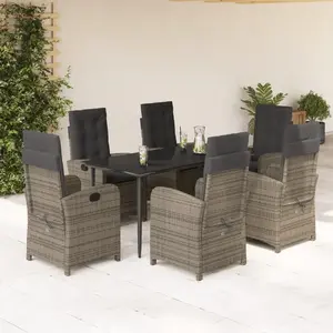 vidaXL Ensemble à manger de jardin et coussins 7 pcs gris rotin pas cher