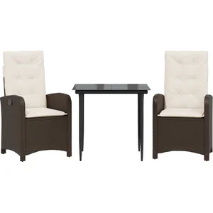 vidaXL Ensemble à manger de jardin 3 pcs et coussins marron poly rotin pas cher
