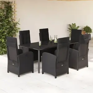 vidaXL Ensemble à manger de jardin coussins 7pcs Noir Résine tressée pas cher