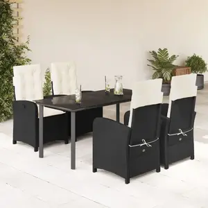 vidaXL Ensemble à manger de jardin coussins 5pcs Noir Résine tressée pas cher