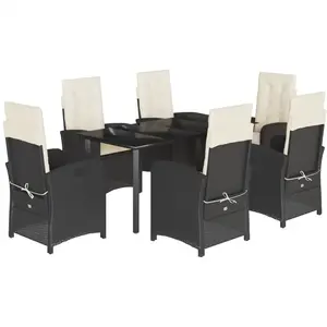 vidaXL Ensemble à manger de jardin coussins 7pcs Noir Résine tressée pas cher