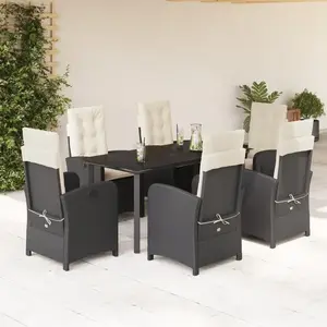 vidaXL Ensemble à manger de jardin coussins 7pcs Noir Résine tressée pas cher