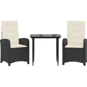 vidaXL Ensemble à manger de jardin avec coussins 3 pcs Noir pas cher
