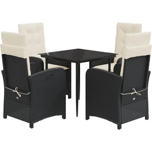 vidaXL Ensemble à manger de jardin coussins 5pcs Noir Résine tressée pas cher