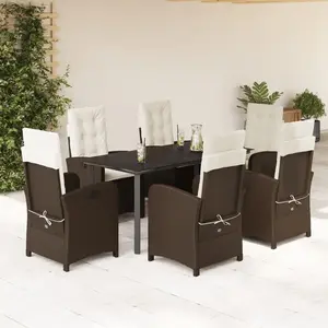 vidaXL Ensemble à manger de jardin et coussins 7 pcs marron rotin pas cher