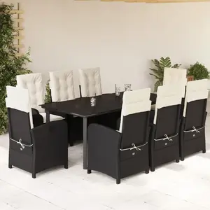 vidaXL Ensemble à manger de jardin 9pcs coussins noir résine tressée pas cher