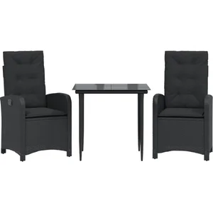 vidaXL Ensemble à manger de jardin avec coussins 3 pcs Noir pas cher