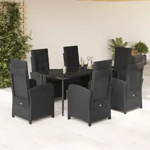 vidaXL Ensemble à manger de jardin coussins 7pcs Noir Résine tressée pas cher