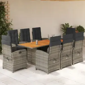 vidaXL Ensemble à manger de jardin 9 pcs coussins gris résine tressée pas cher