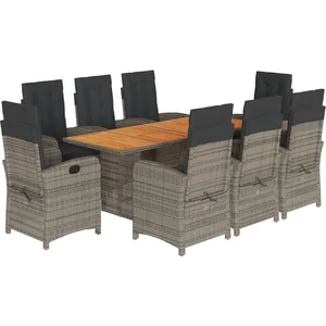 vidaXL Ensemble à manger de jardin 9 pcs coussins gris résine tressée