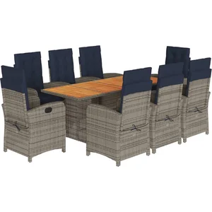 vidaXL Ensemble à manger de jardin et coussins 9 pcs beige Poly rotin pas cher