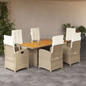 vidaXL Ensemble à manger de jardin coussins 7 pcs mélange beige rotin pas cher