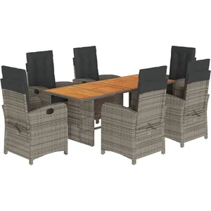 vidaXL Ensemble à manger de jardin et coussins 7 pcs gris rotin pas cher