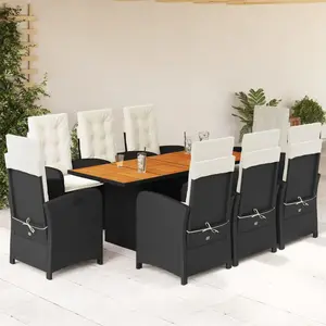 vidaXL Ensemble à manger de jardin 9pcs coussins noir résine tressée pas cher