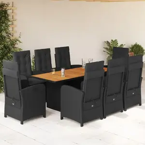 vidaXL Ensemble à manger de jardin 9pcs coussins noir résine tressée pas cher