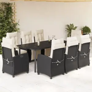 vidaXL Ensemble à manger de jardin 9pcs coussins noir résine tressée pas cher