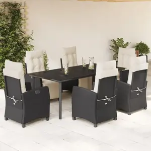 vidaXL Ensemble à manger de jardin coussins 7pcs Noir Résine tressée pas cher