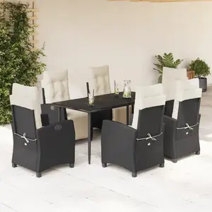 vidaXL Ensemble à manger de jardin coussins 7pcs Noir Résine tressée pas cher