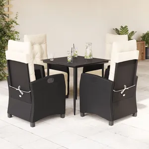 vidaXL Ensemble à manger de jardin coussins 5pcs Noir Résine tressée pas cher