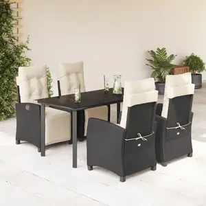 vidaXL Ensemble à manger de jardin coussins 5pcs Noir Résine tressée pas cher