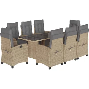 vidaXL Ensemble à manger de jardin et coussins 9 pcs mélange beige
