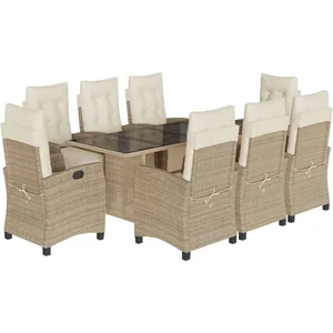 vidaXL Ensemble à manger de jardin et coussins 9 pcs beige Poly rotin pas cher