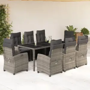 vidaXL Ensemble à manger de jardin 9 pcs avec coussins Gris pas cher