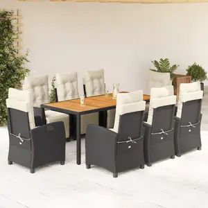 vidaXL Ensemble à manger de jardin 9pcs coussins noir résine tressée pas cher