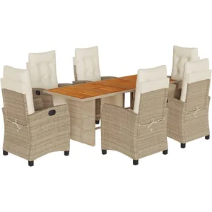 vidaXL Ensemble à manger de jardin et coussins 9 pcs beige Poly rotin pas cher