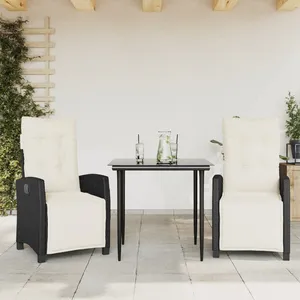 vidaXL Ensemble à manger de jardin avec coussins 3 pcs Noir pas cher