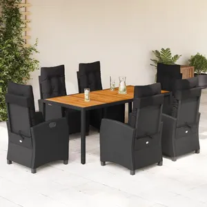 vidaXL Ensemble à manger de jardin coussins 7pcs Noir Résine tressée pas cher