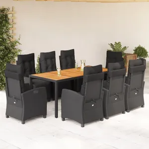 Comparateur de prix : vidaXL Ensemble à manger de jardin 9pcs coussins noir résine tressée