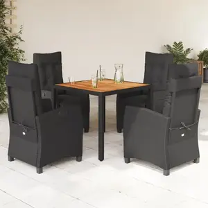 vidaXL Ensemble à manger de jardin coussins 5pcs Noir Résine tressée pas cher